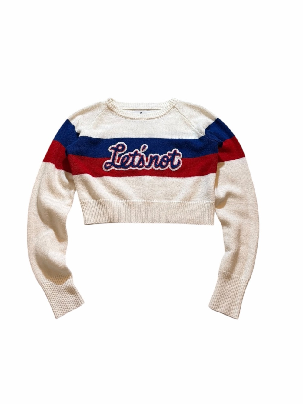 UNIF Womens Small Let's Not Varsity Cropped Sweater Red White
Blue Acedemia